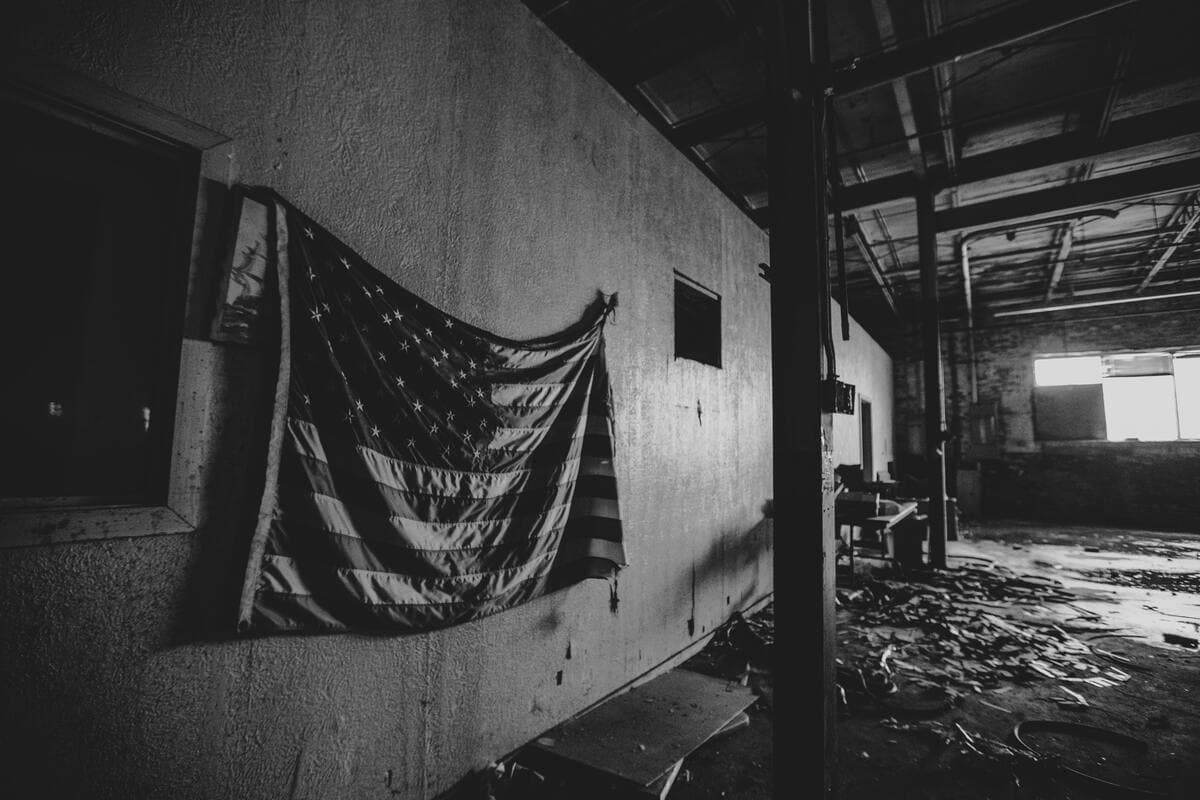 American flag in industrial setting