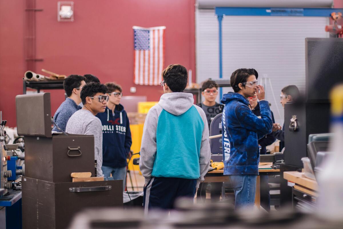 Students learning in a workshop class
